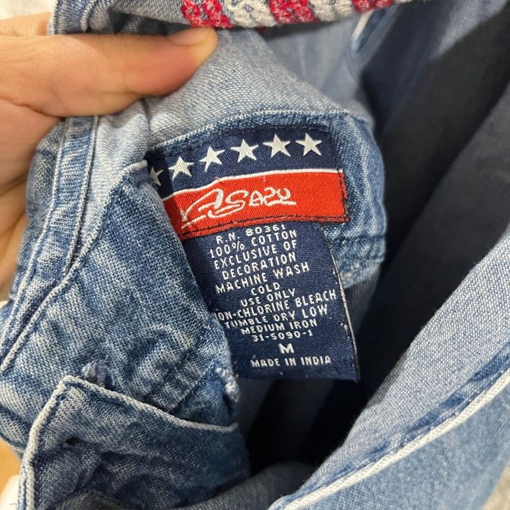 Vintage Agapo Denim Overalls Women Sz M USA Flag American Cross Stitch Embroider - Picture 5 of 14
